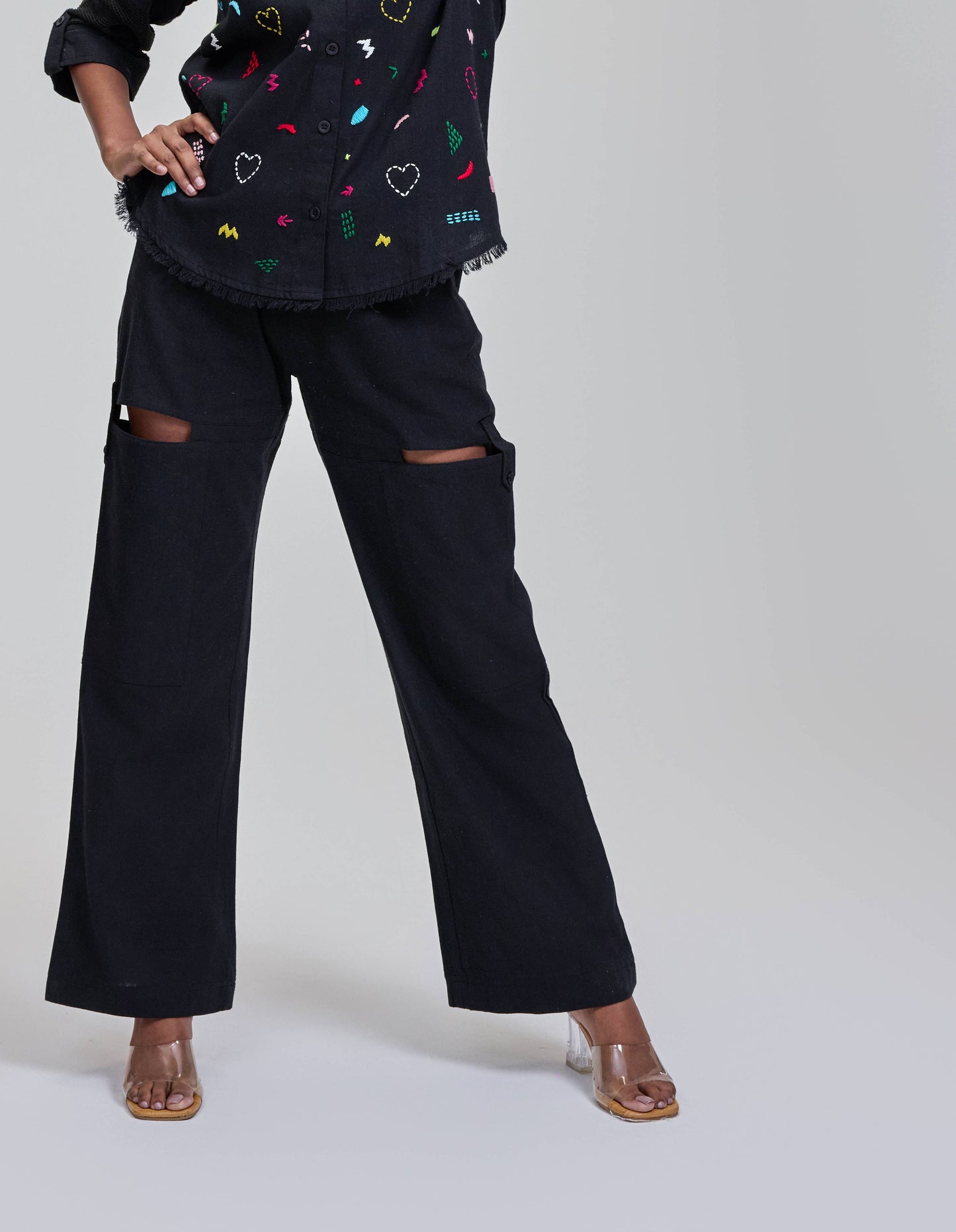 Black Cut on Thigh with Mesh Pants