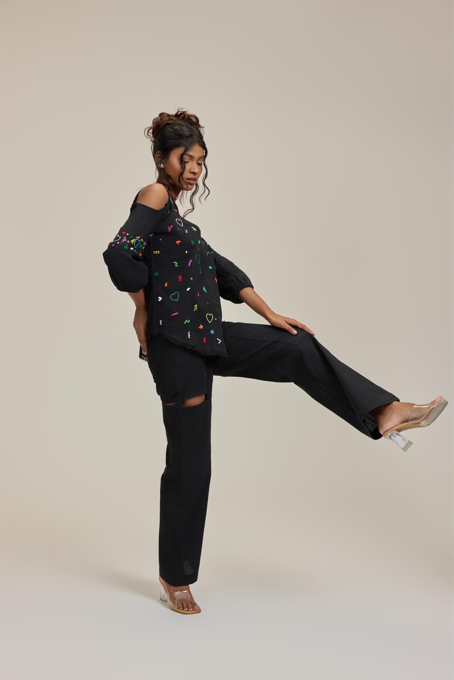 Black Doodle off Shoulder Top