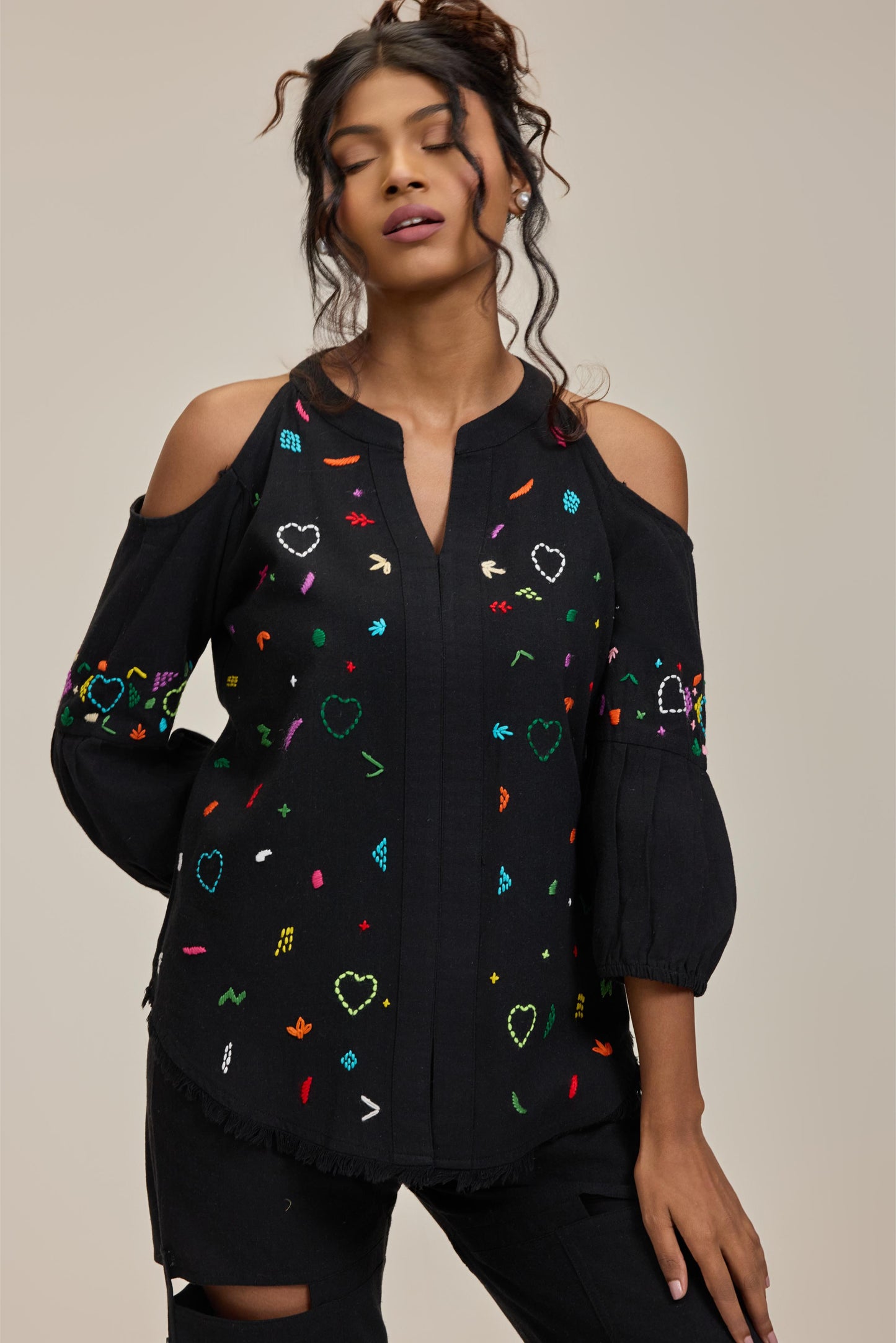 Black Doodle off Shoulder Top