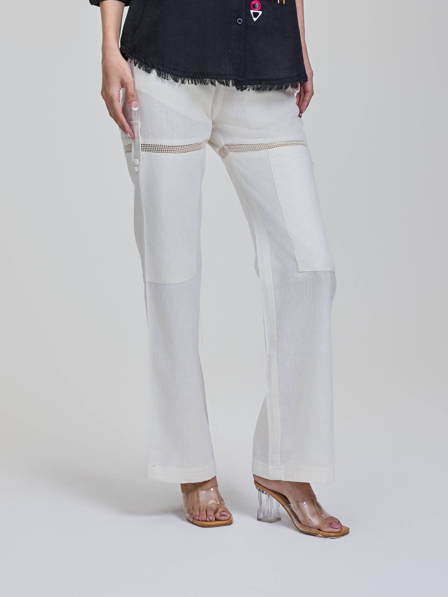 Ivory Cut on Thigh with Mesh Pants