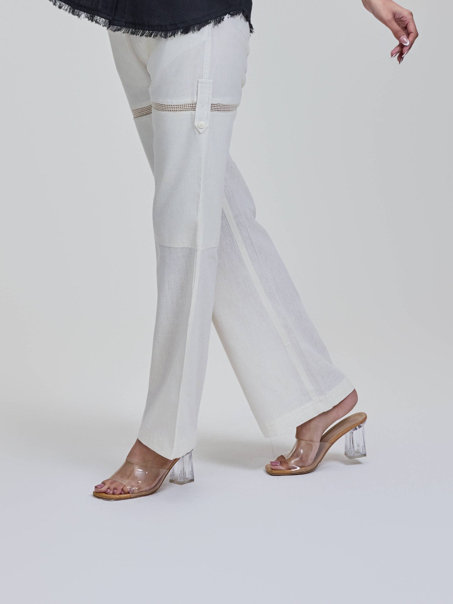 Ivory Cut on Thigh with Mesh Pants