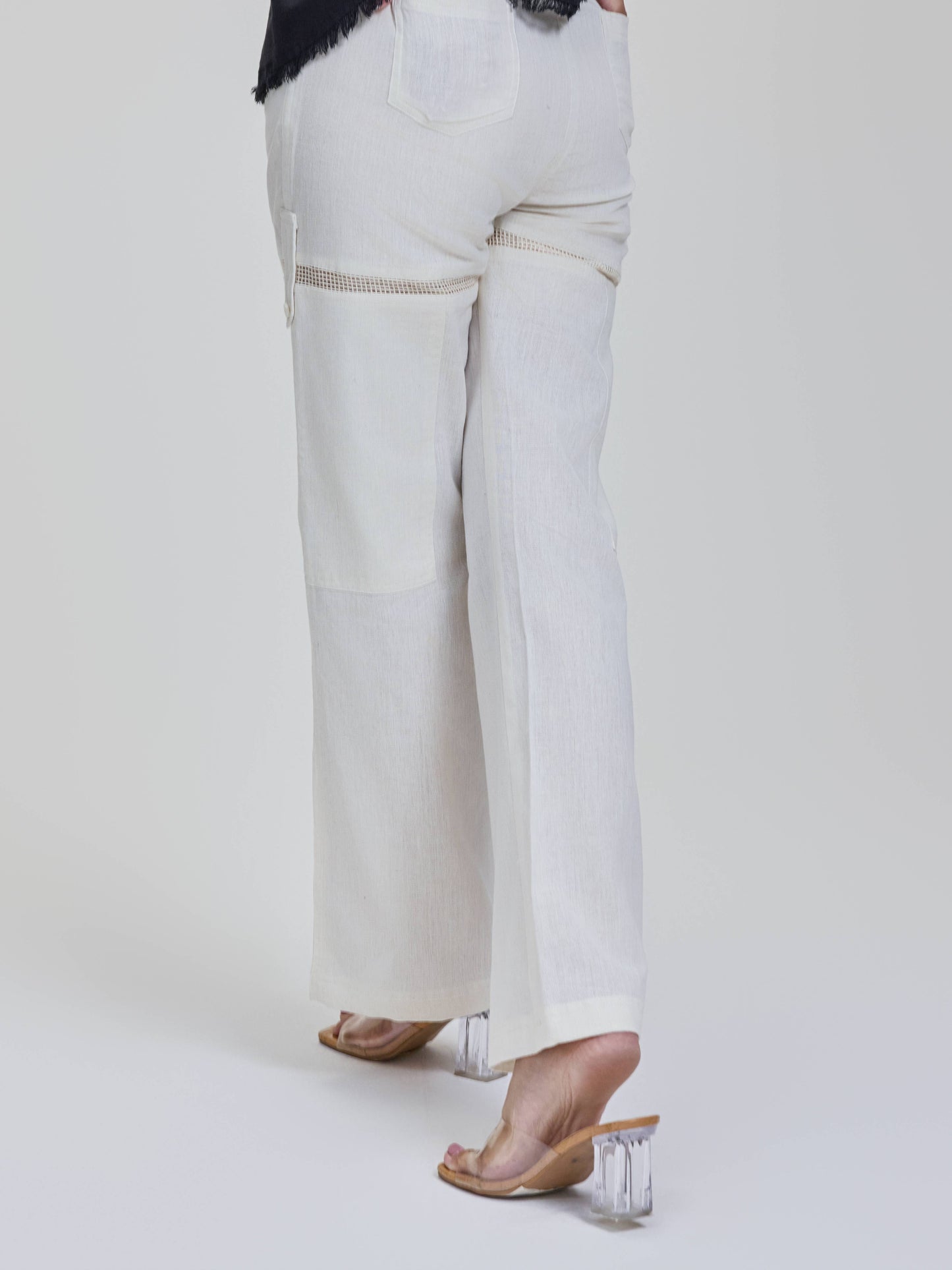 Ivory Cut on Thigh with Mesh Pants