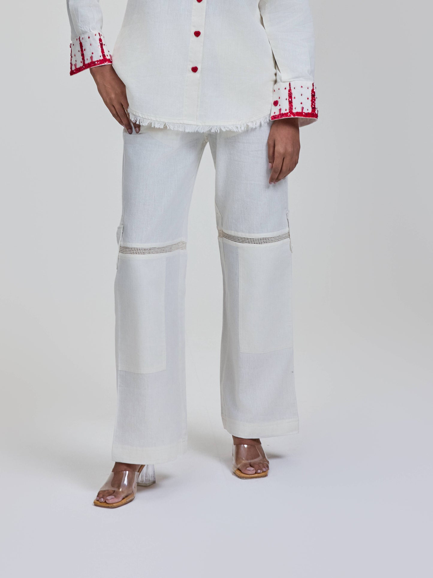 Ivory Cut on Knee with Mesh Pants