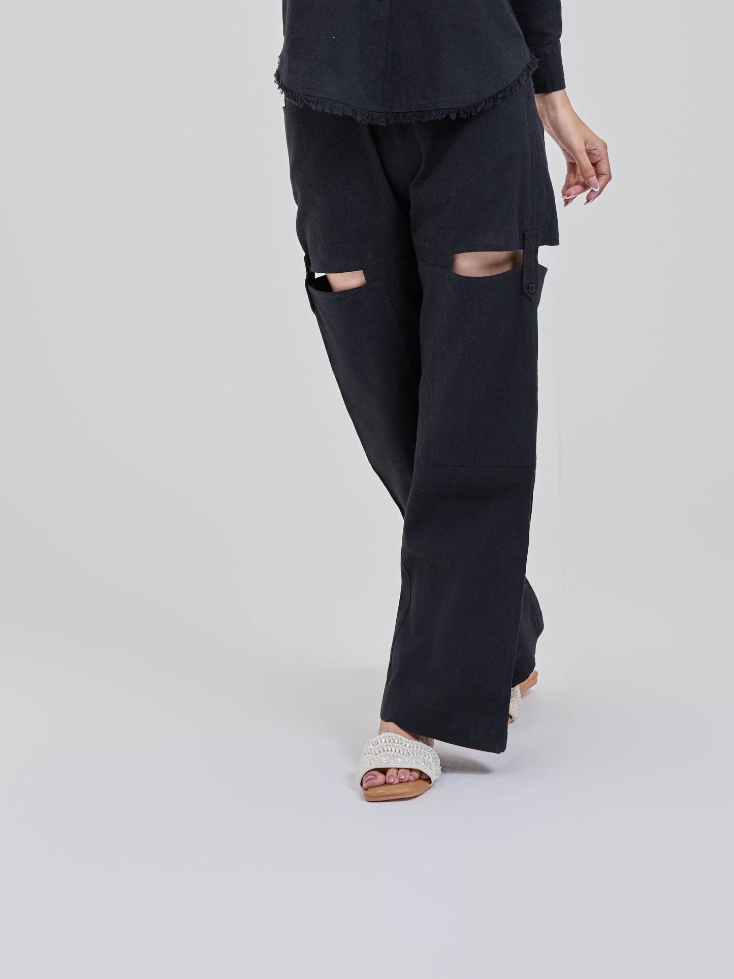 Black Cut on Thigh Pants
