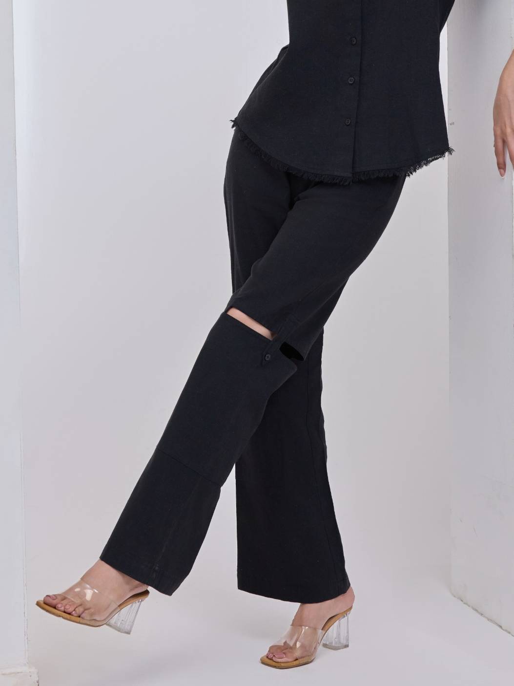Black Cut on Knee Pants