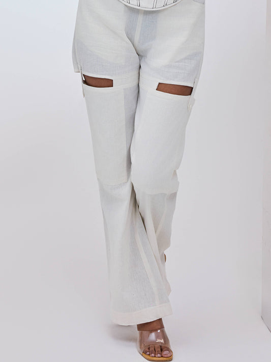 Ivory Cut on Thigh Pants