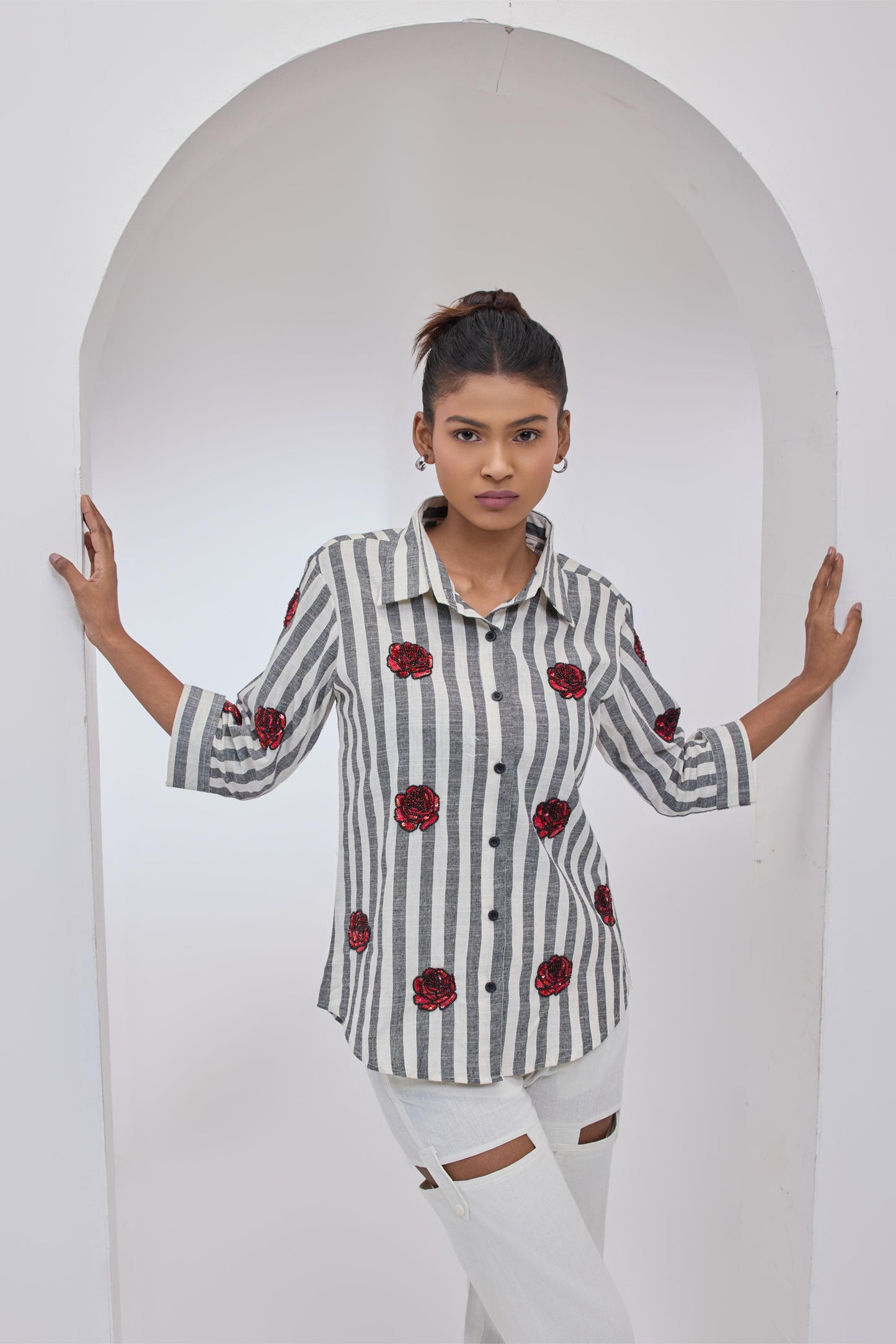 Stripes & Red Roses Shirt