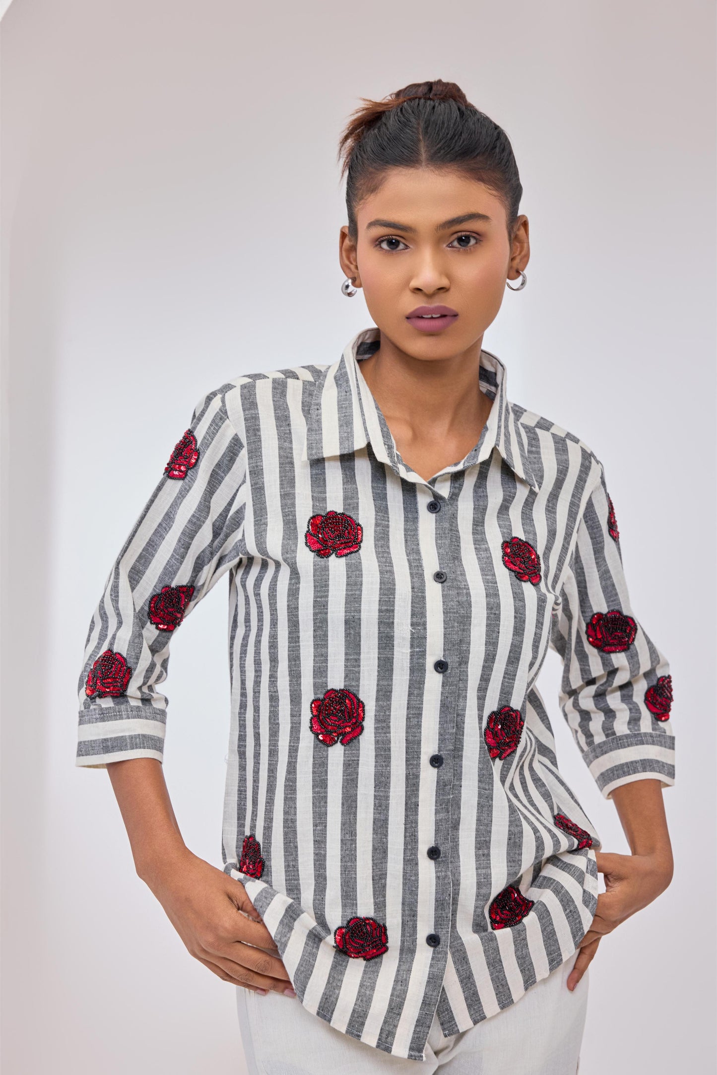 Stripes & Red Roses Shirt