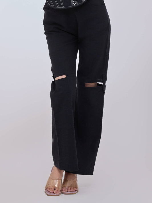 Black Cut on Knee with Mesh Pants