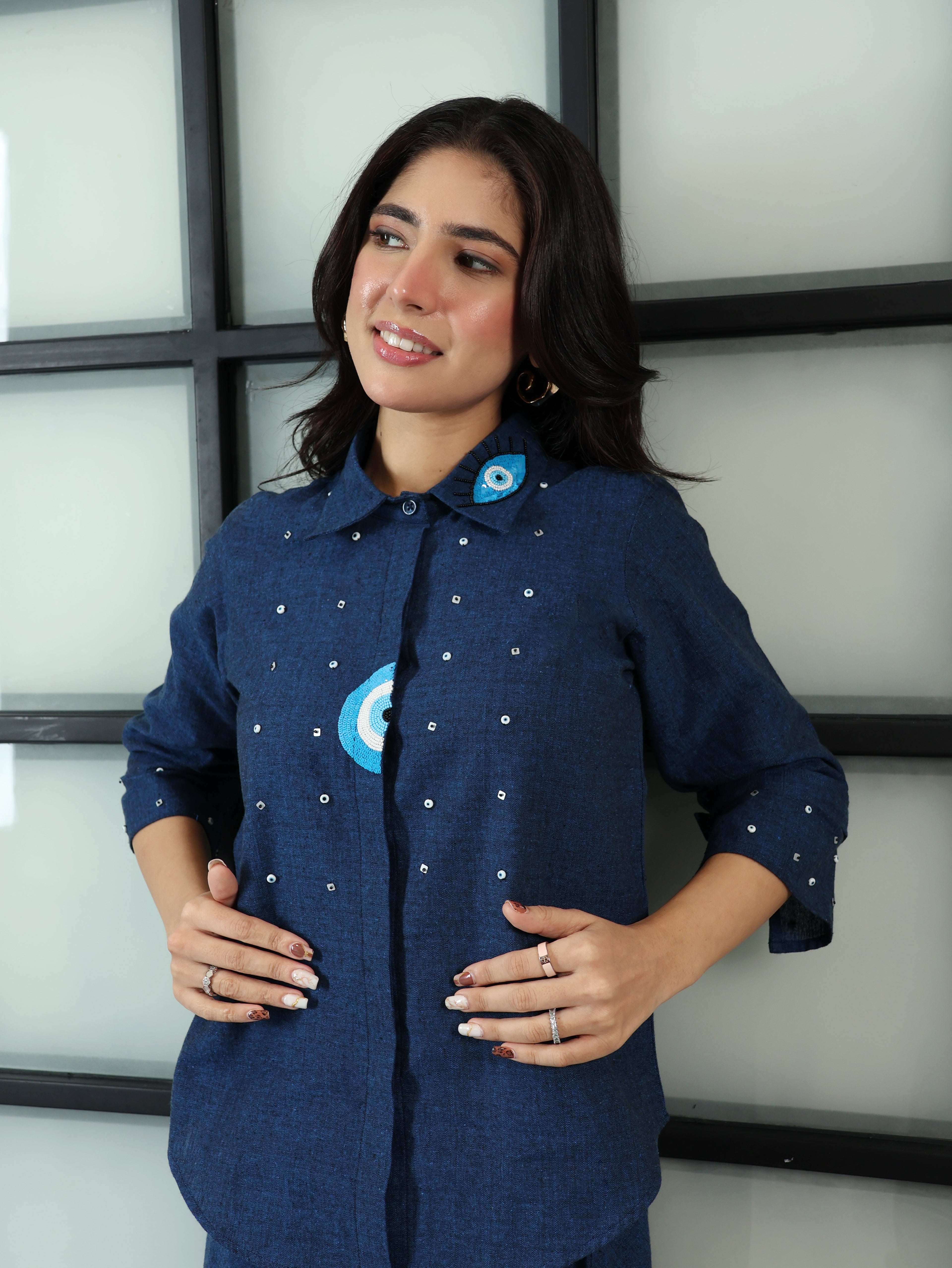 Evil Eye Shirt in Denim Blue
