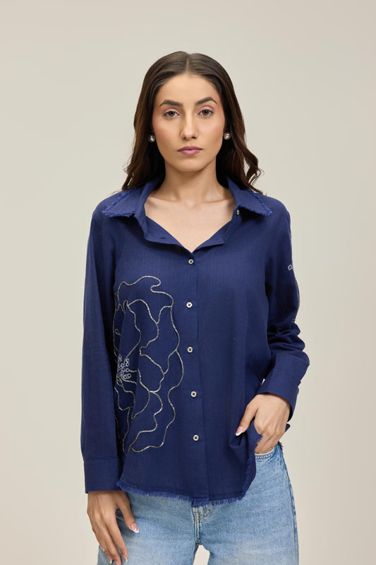 Navy Blue Flower Power Shirt
