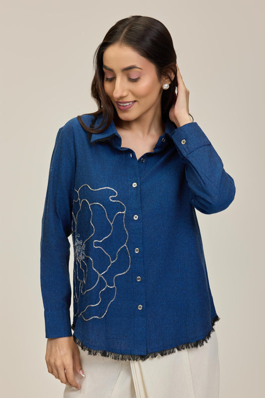 Denim Blue Flower Power Shirt