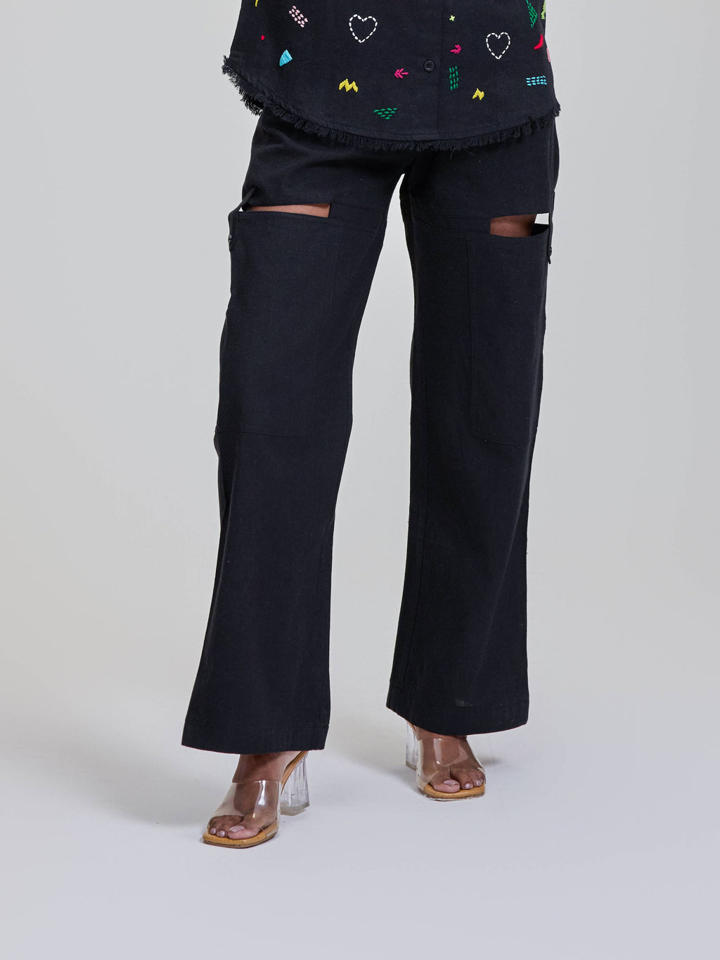 Black Cut on Thigh with Mesh Pants