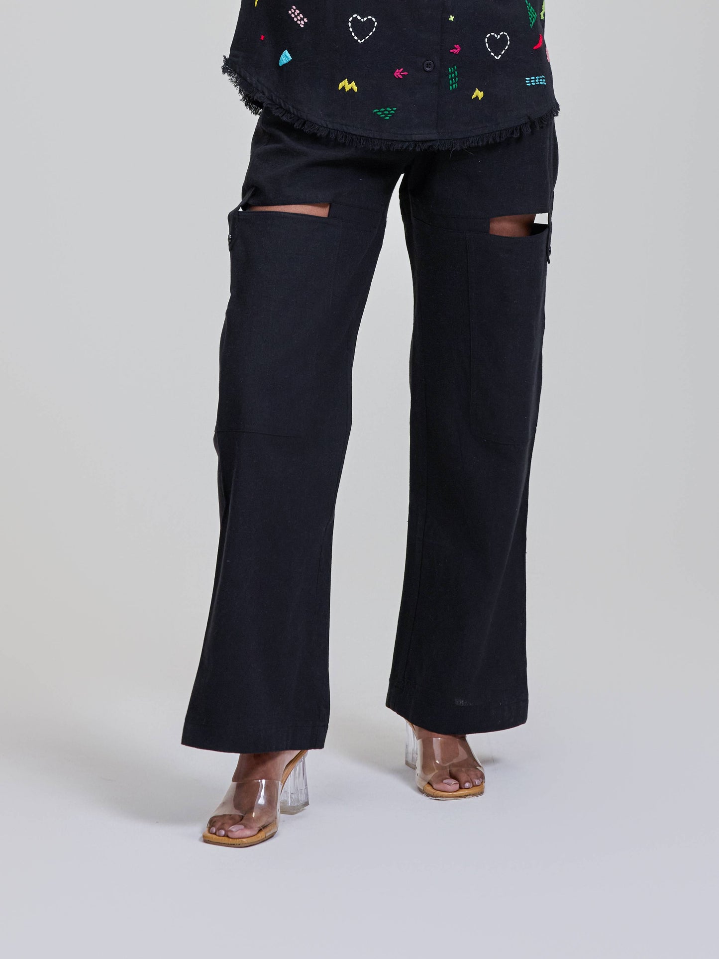 Black Cut on Thigh with Mesh Pants