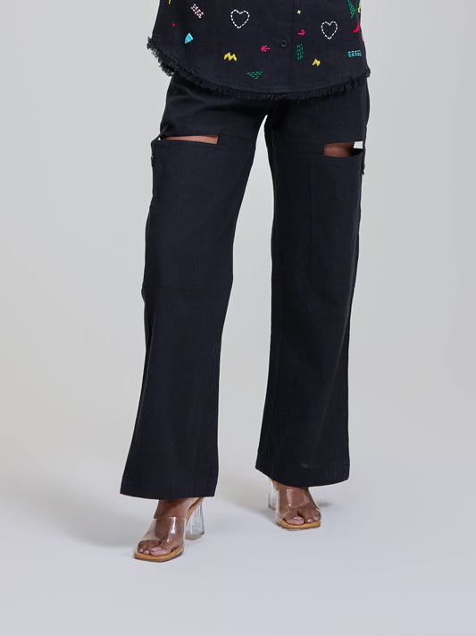 Black Cut on Thigh with Mesh Pants