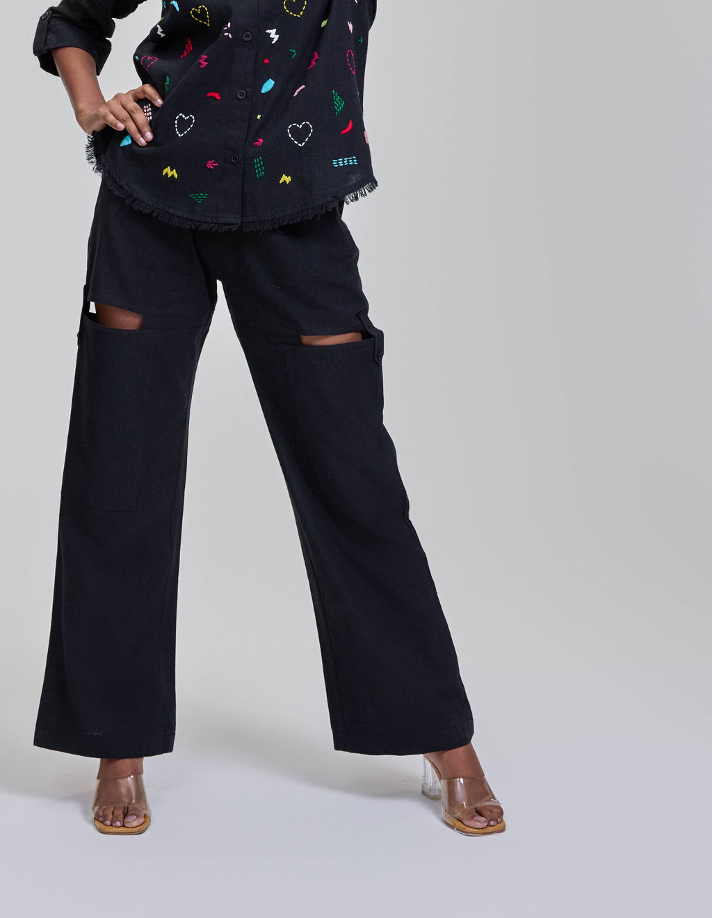 Black Cut on Thigh with Mesh Pants