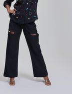 Black Cut on Thigh with Mesh Pants