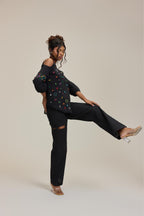 Black Doodle off Shoulder Top
