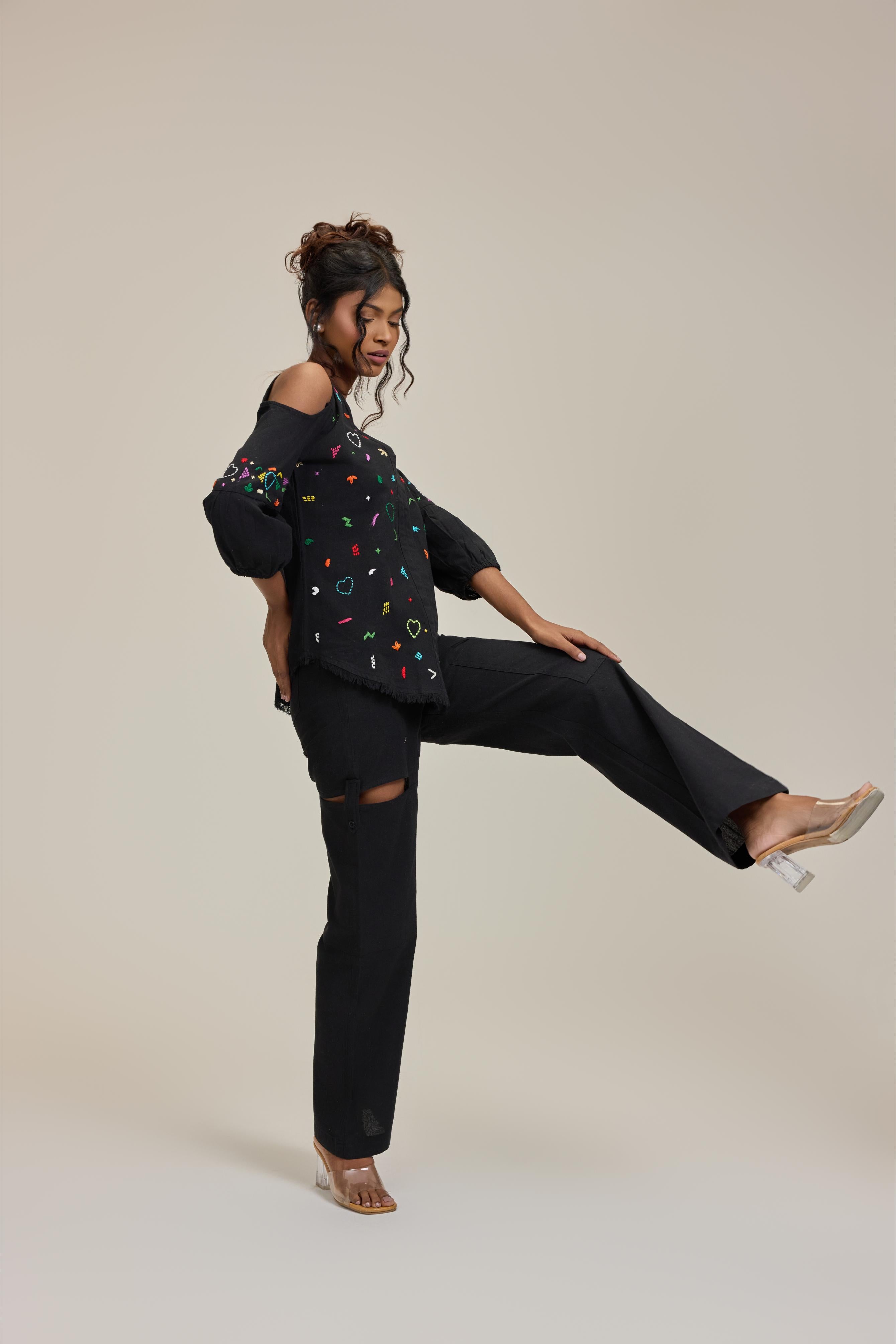 Black Doodle off Shoulder Top