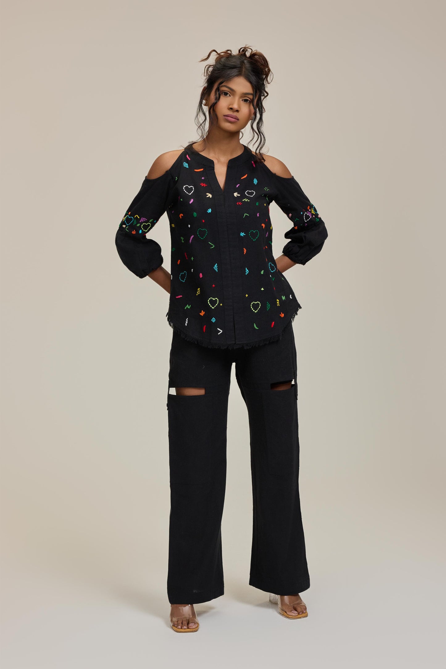 Black Doodle off Shoulder Top