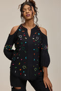 Black Doodle off Shoulder Top