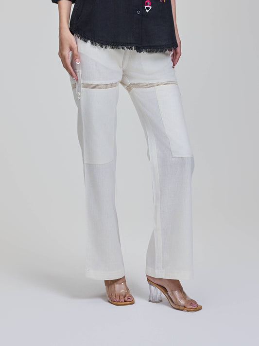 Ivory Cut on Thigh with Mesh Pants