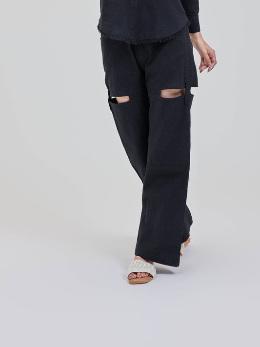 Black Cut on Thigh Pants