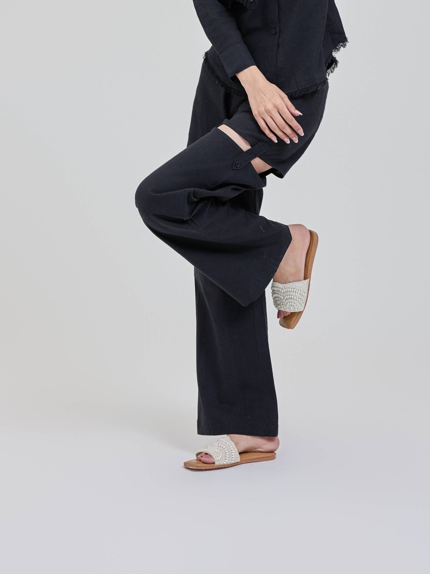 Black Cut on Thigh Pants