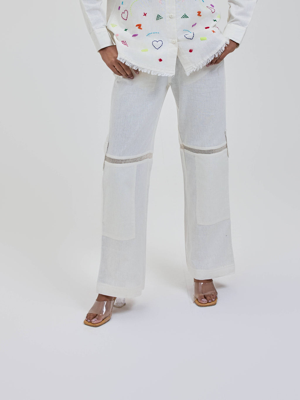 Ivory Cut on Knee with Mesh Pants