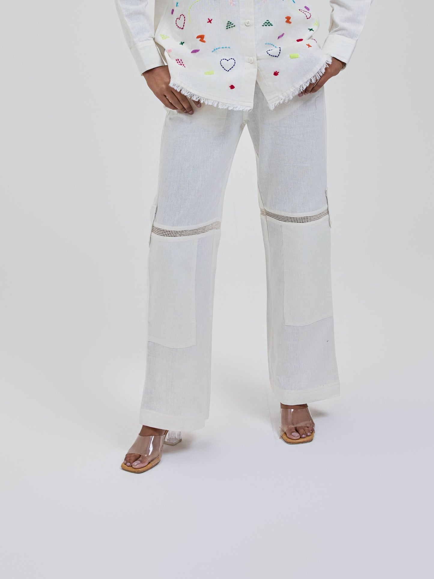 Ivory Cut on Knee with Mesh Pants