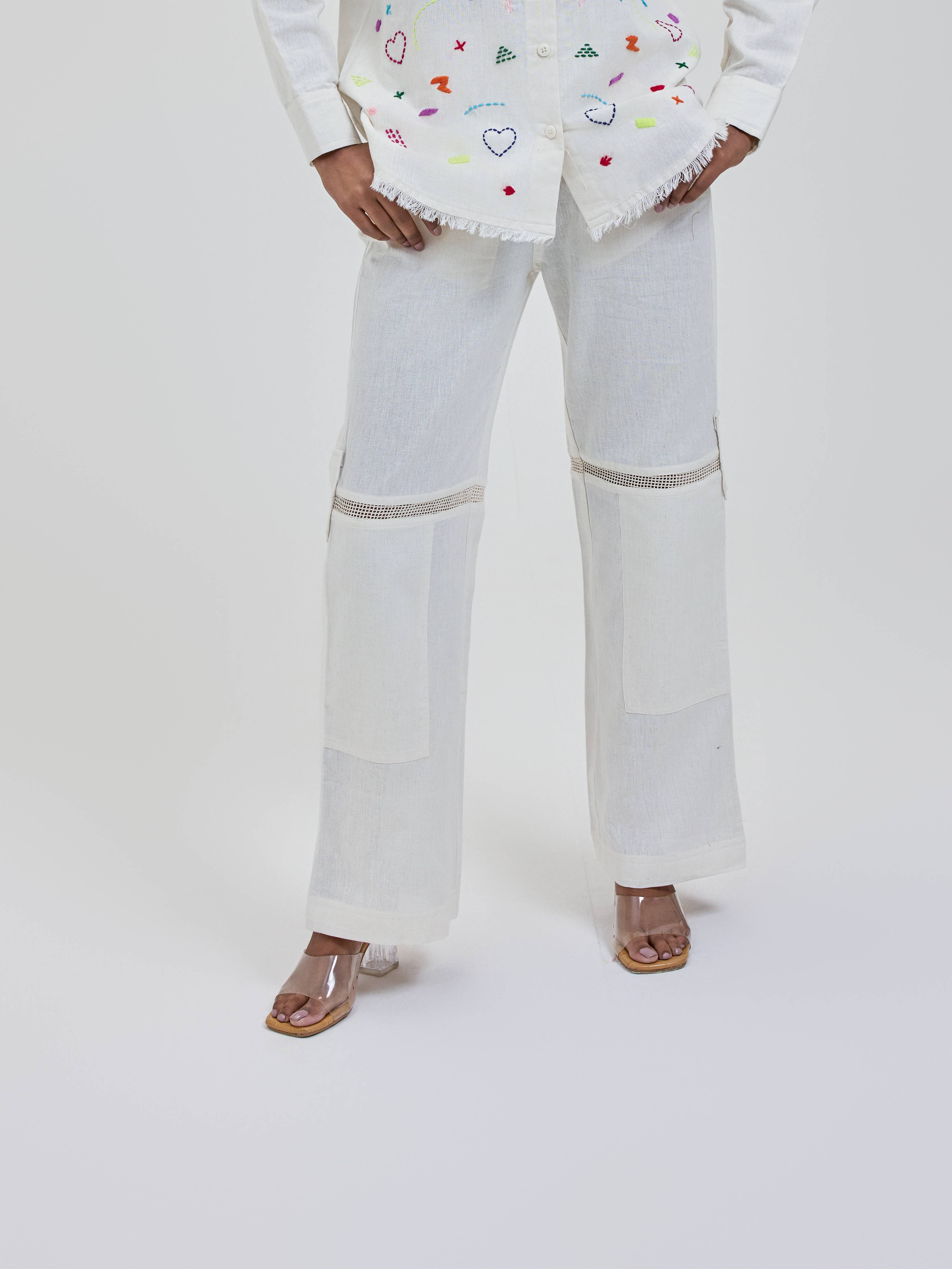 Ivory Cut on Knee with Mesh Pants