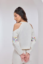Ivory Doodle Cold Shoulder Top