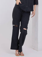 Black Cut on Knee Pants
