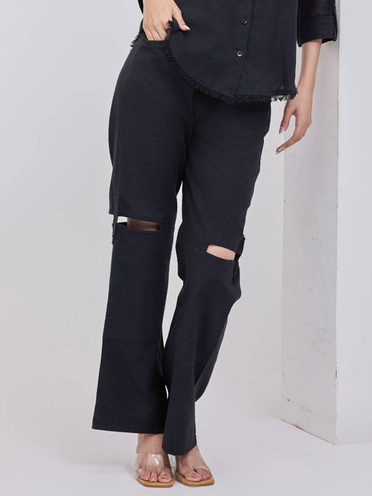 Black Cut on Knee Pants