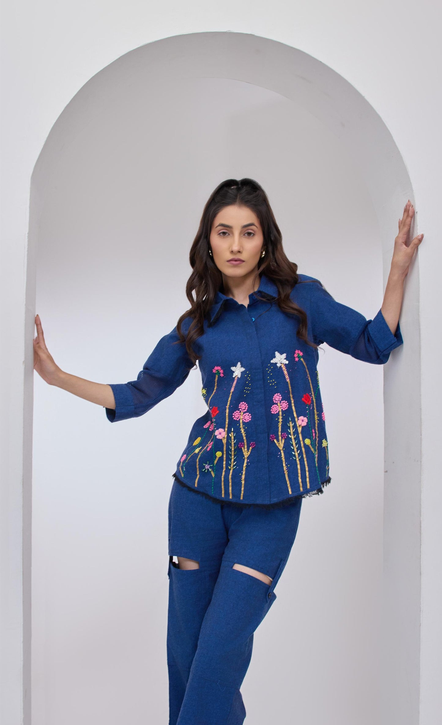 Denim Blue Flora Festa Shirt