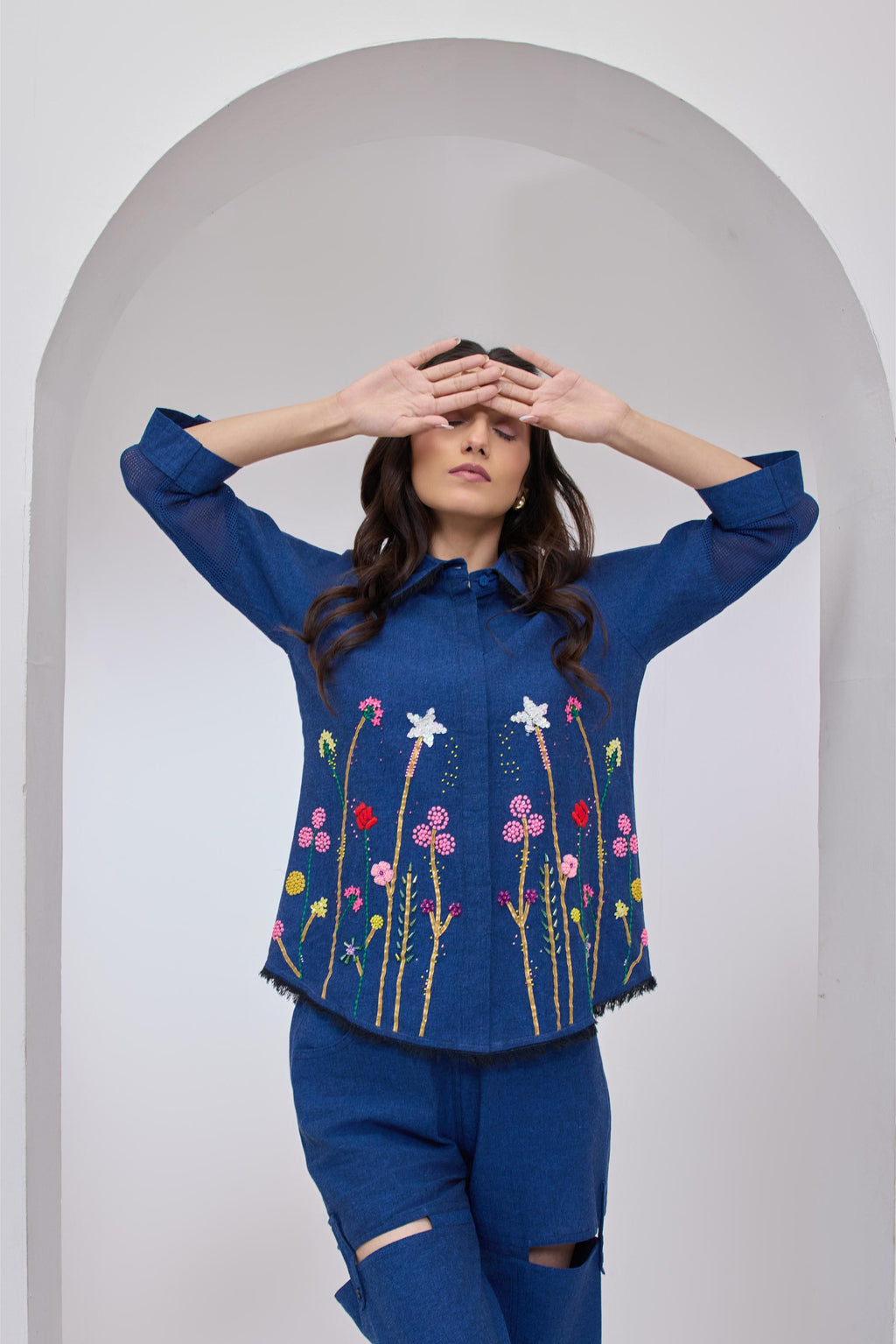 Denim Blue Flora Festa Shirt