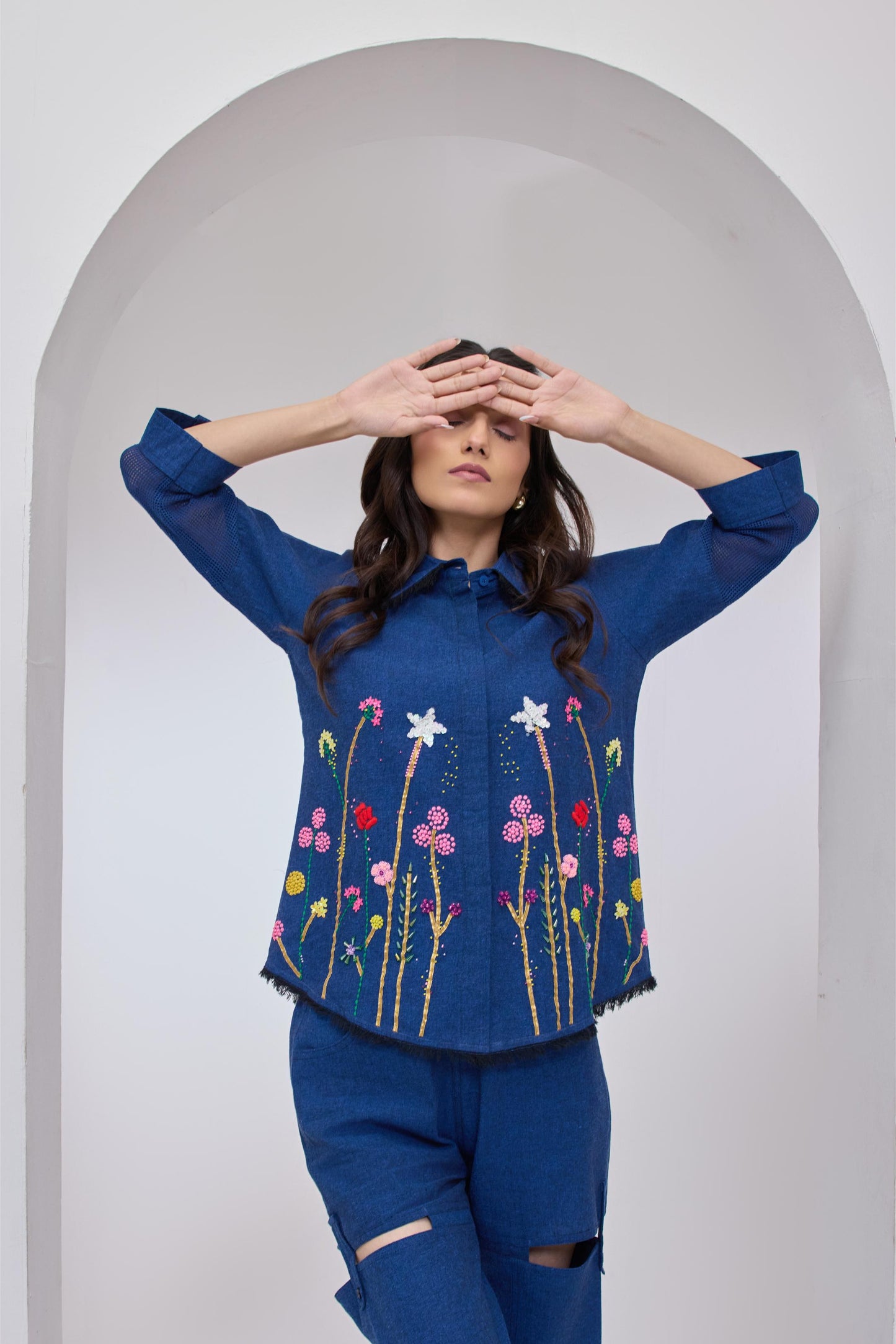 Denim Blue Flora Festa Shirt