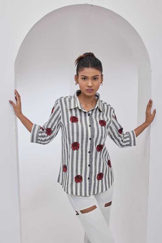Stripes & Red Roses Shirt