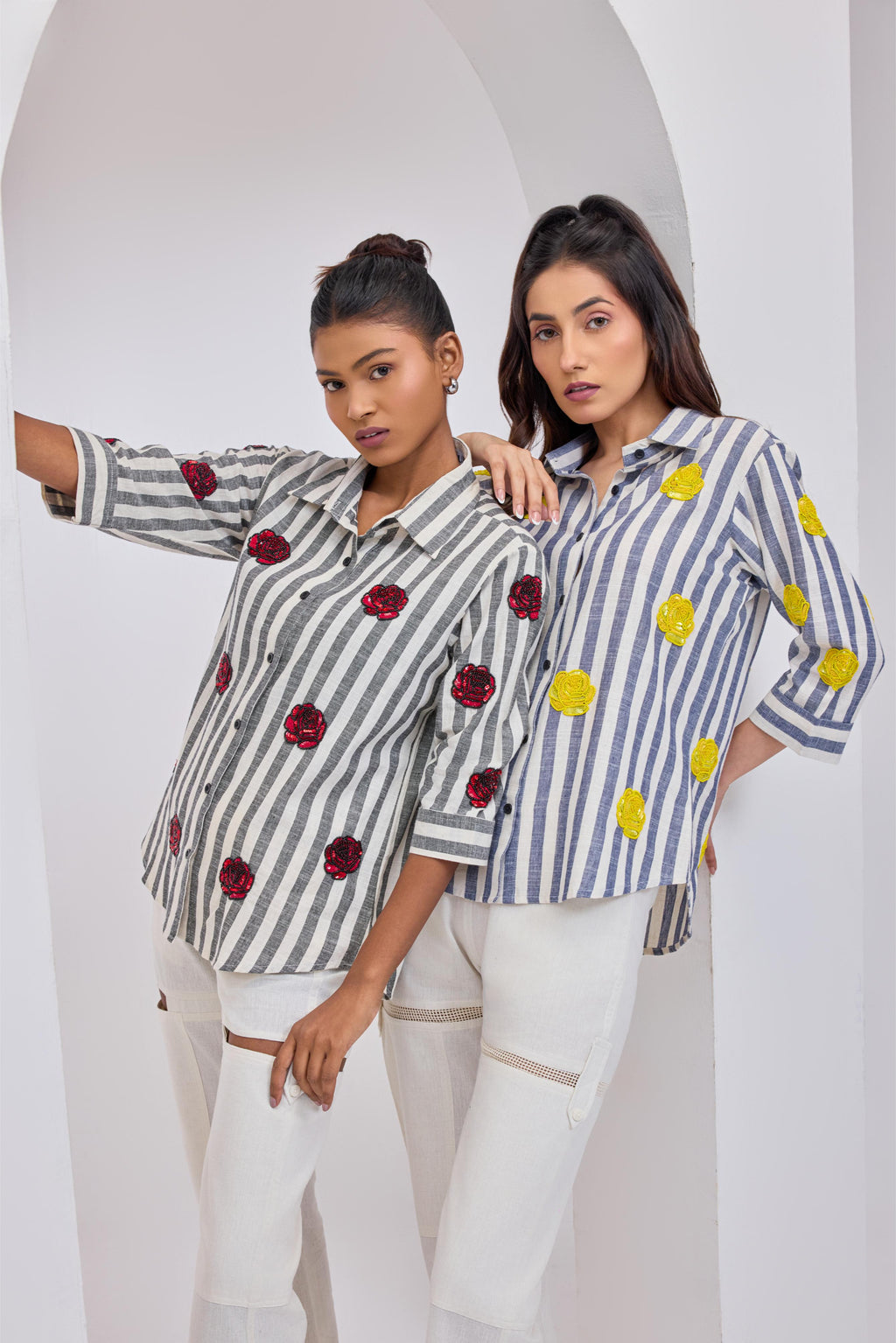 Stripes & Red Roses Shirt