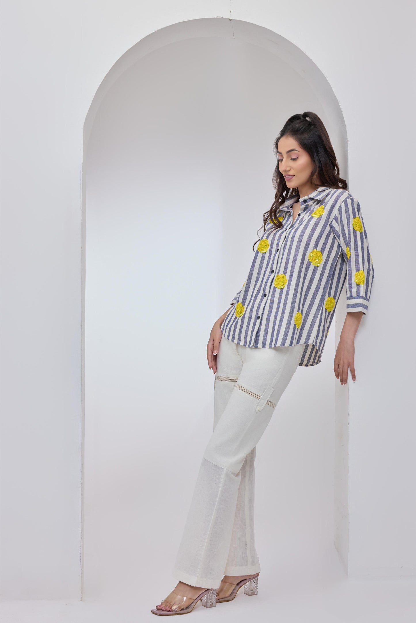 Stripes Yellow Roses Shirt