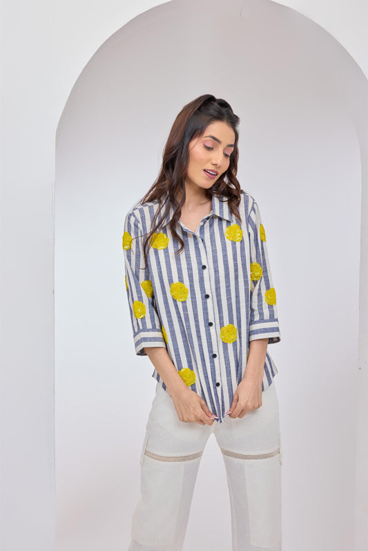 Stripes Yellow Roses Shirt