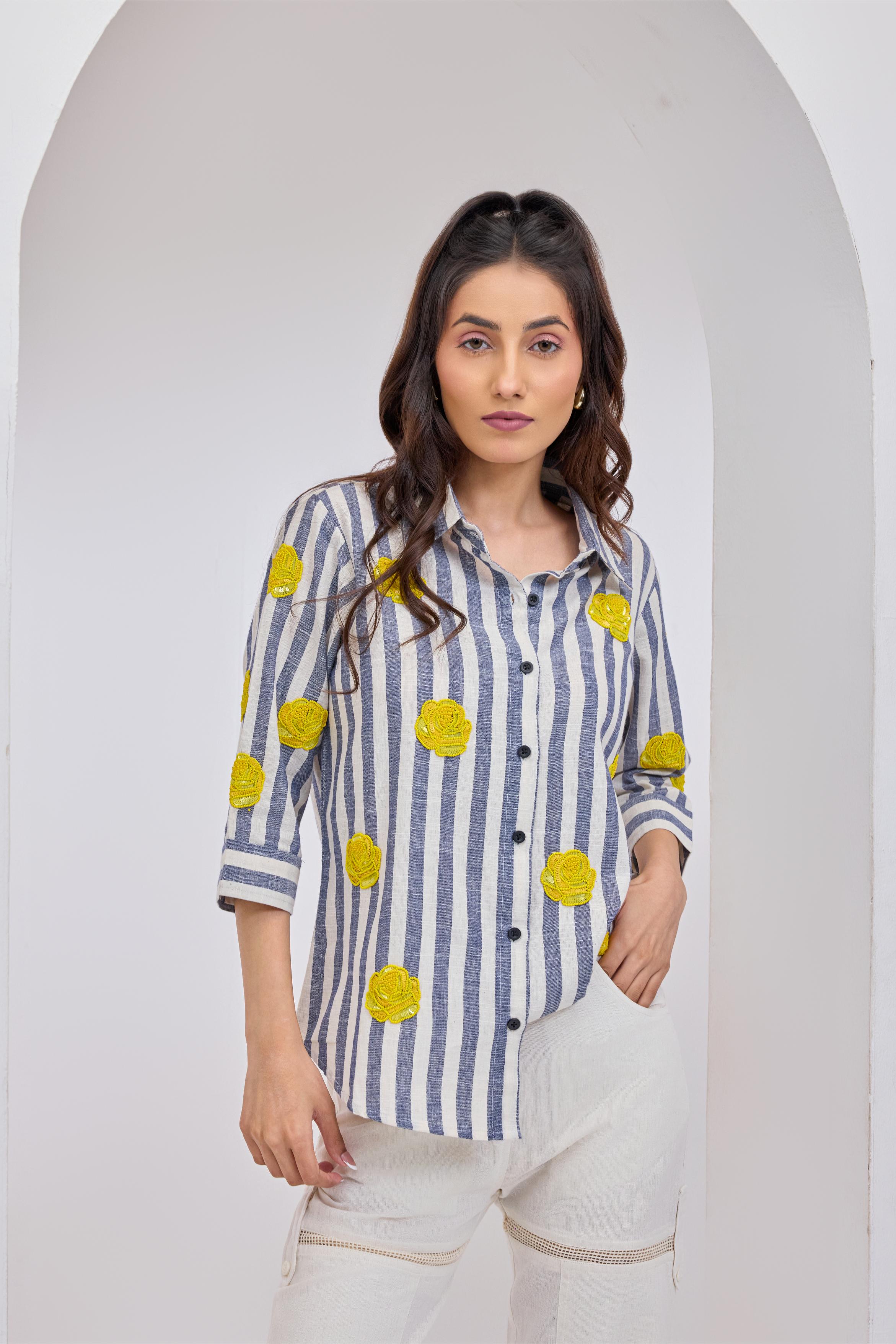 Stripes Yellow Roses Shirt