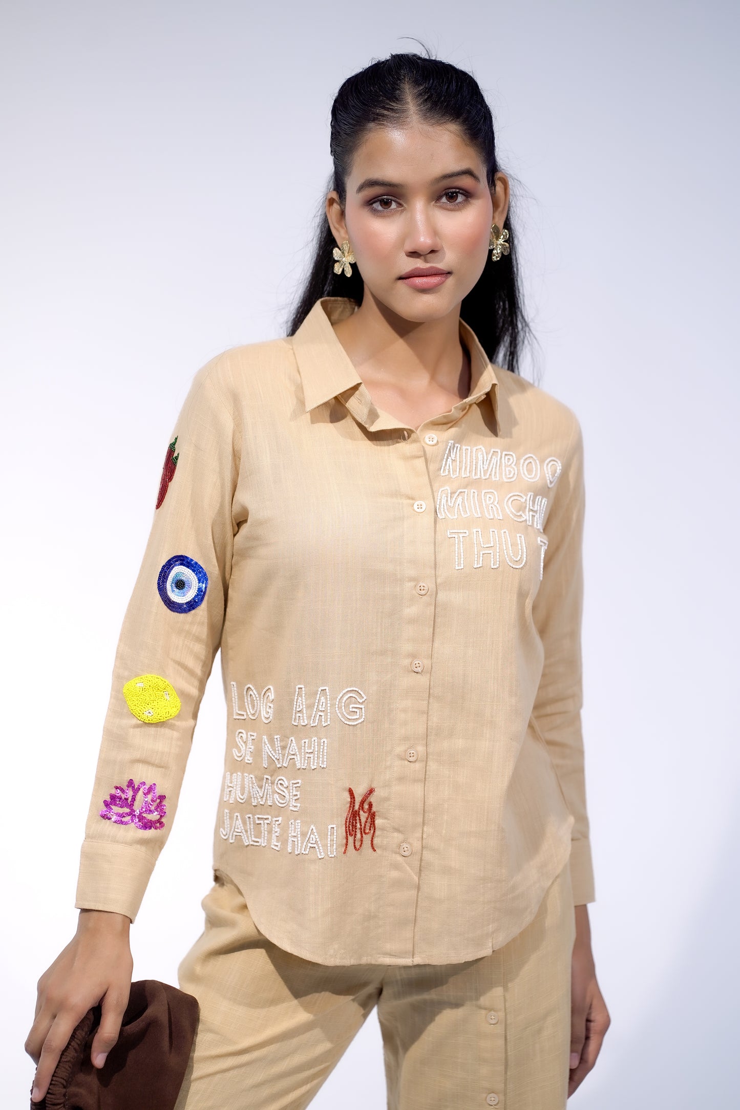 Buri Nazar Bye Bye Shirt in Beige