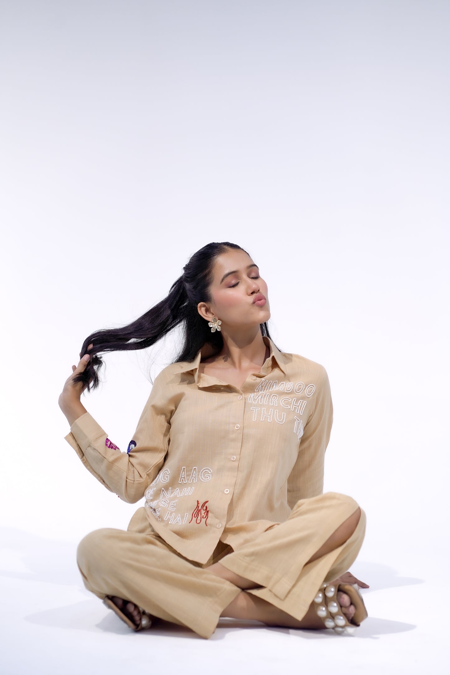 Buri Nazar Bye Bye Shirt in Beige