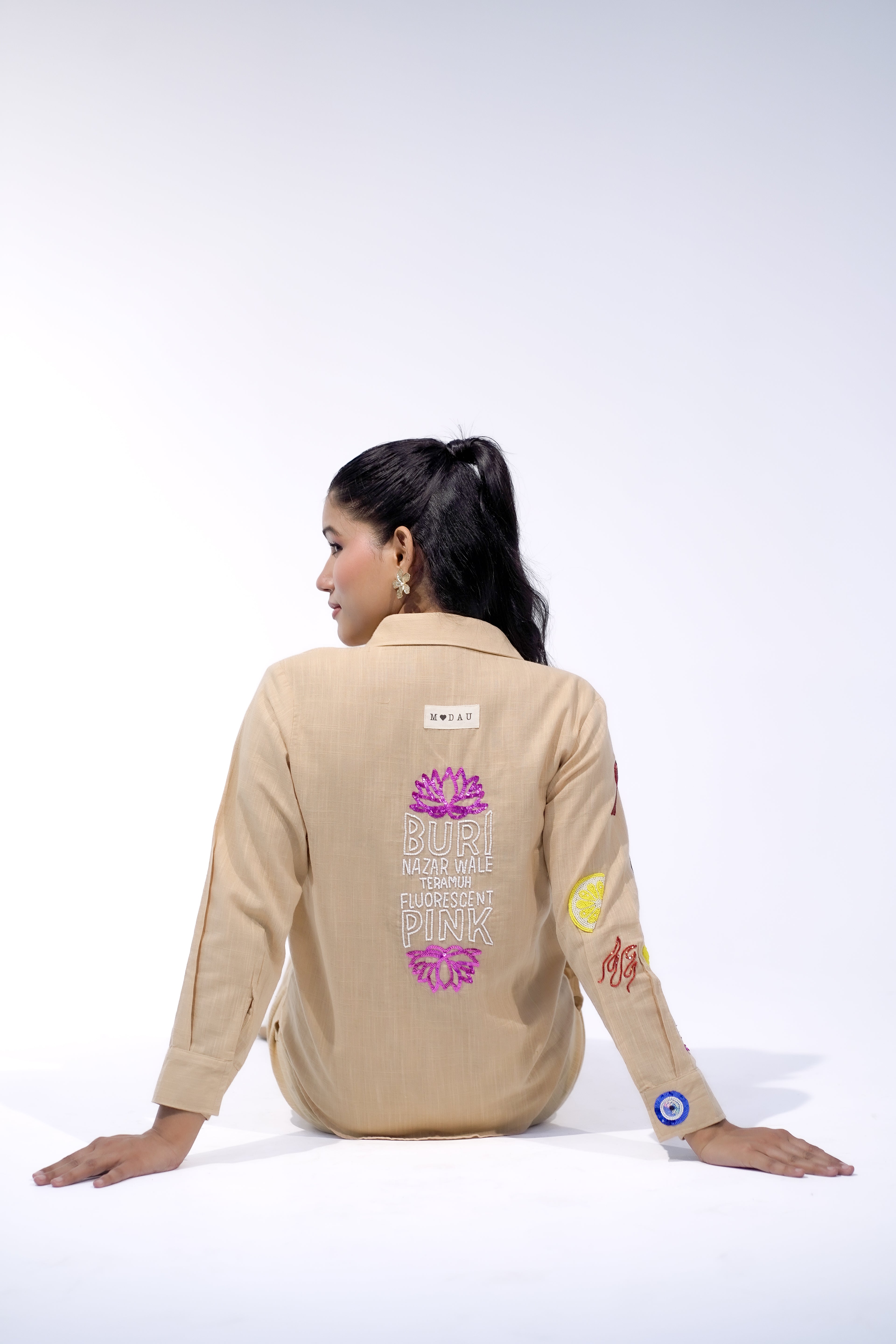 Buri Nazar Bye Bye Shirt in Beige