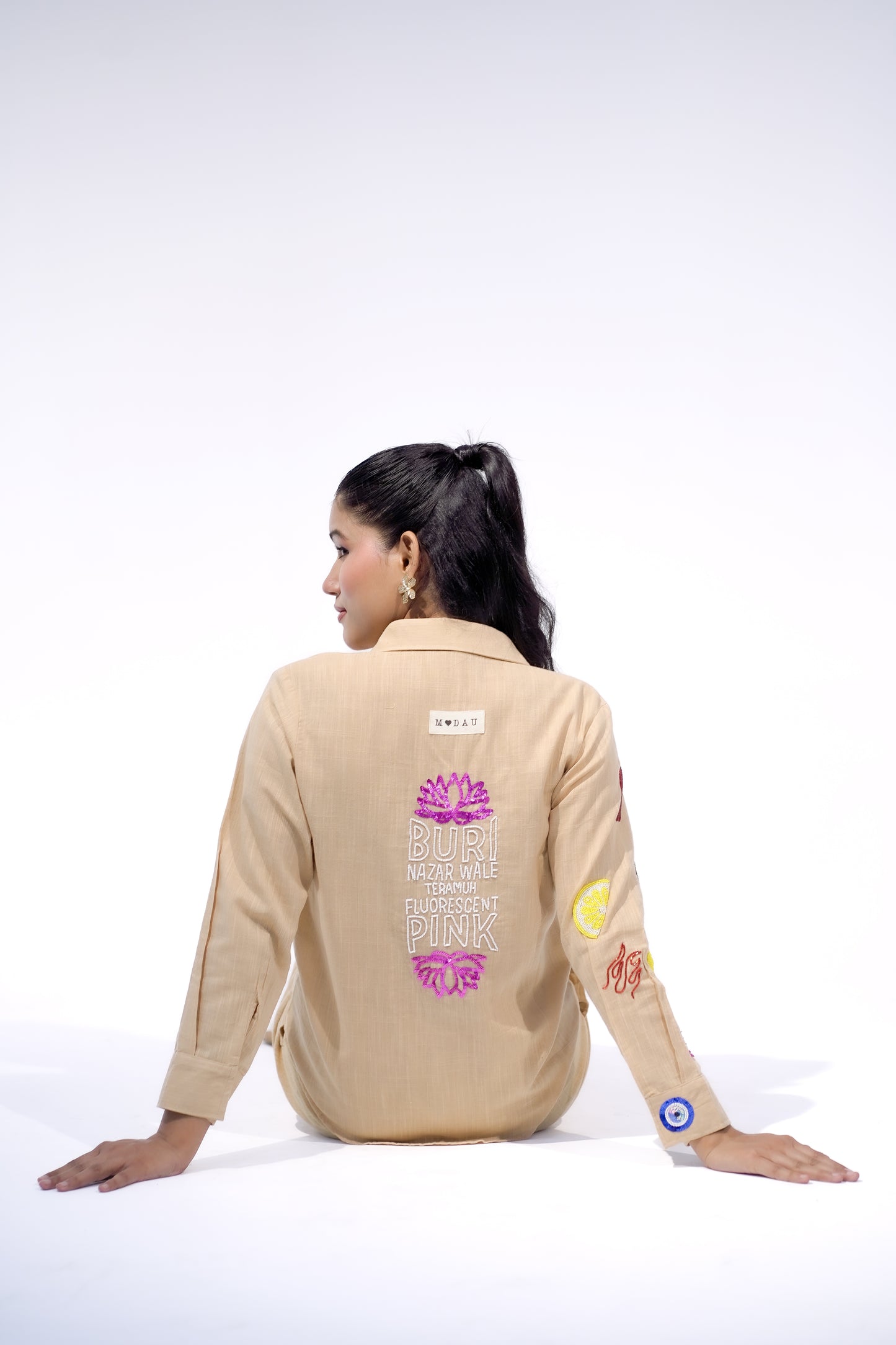 Buri Nazar Bye Bye Shirt in Beige
