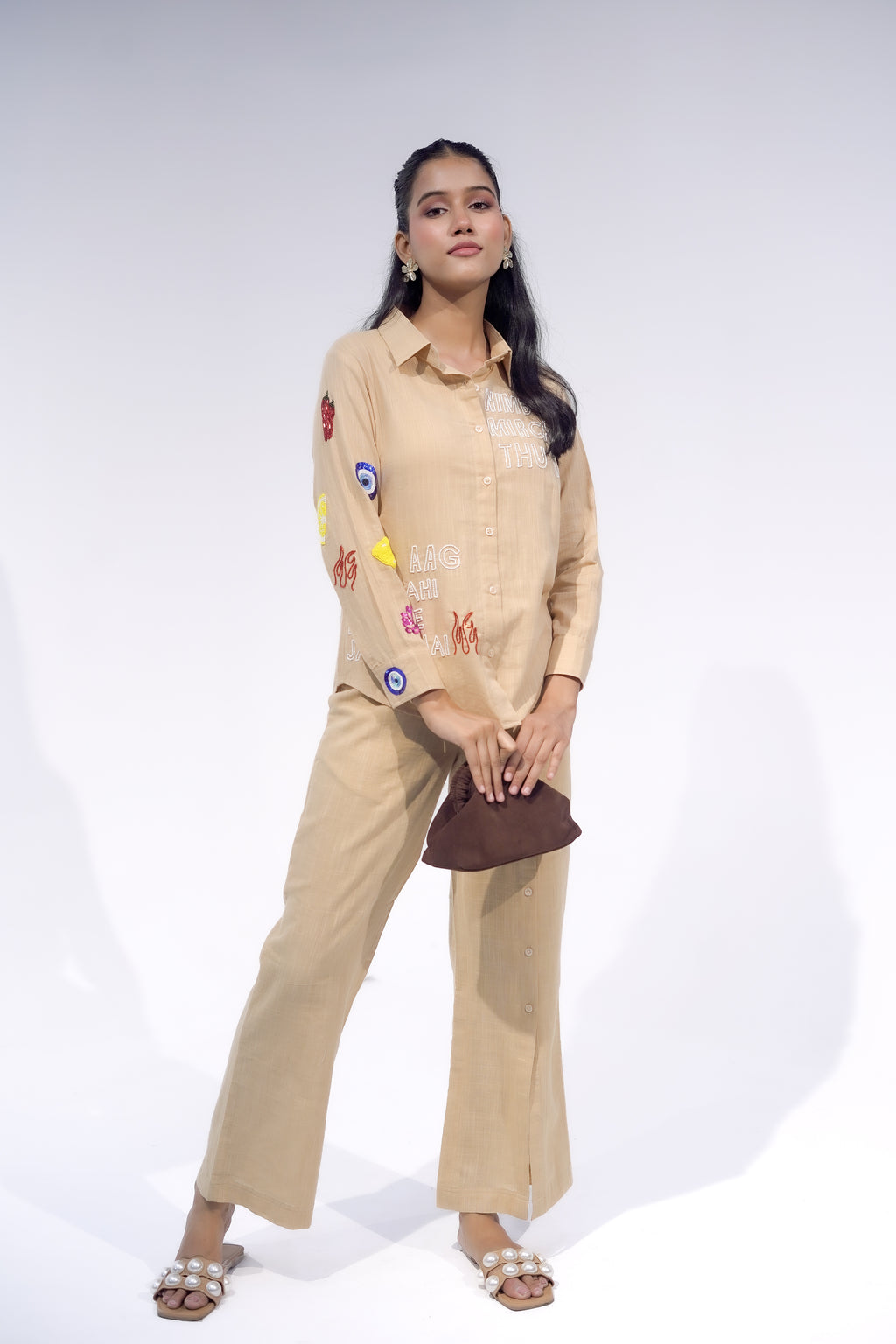 Beige Button up Pant