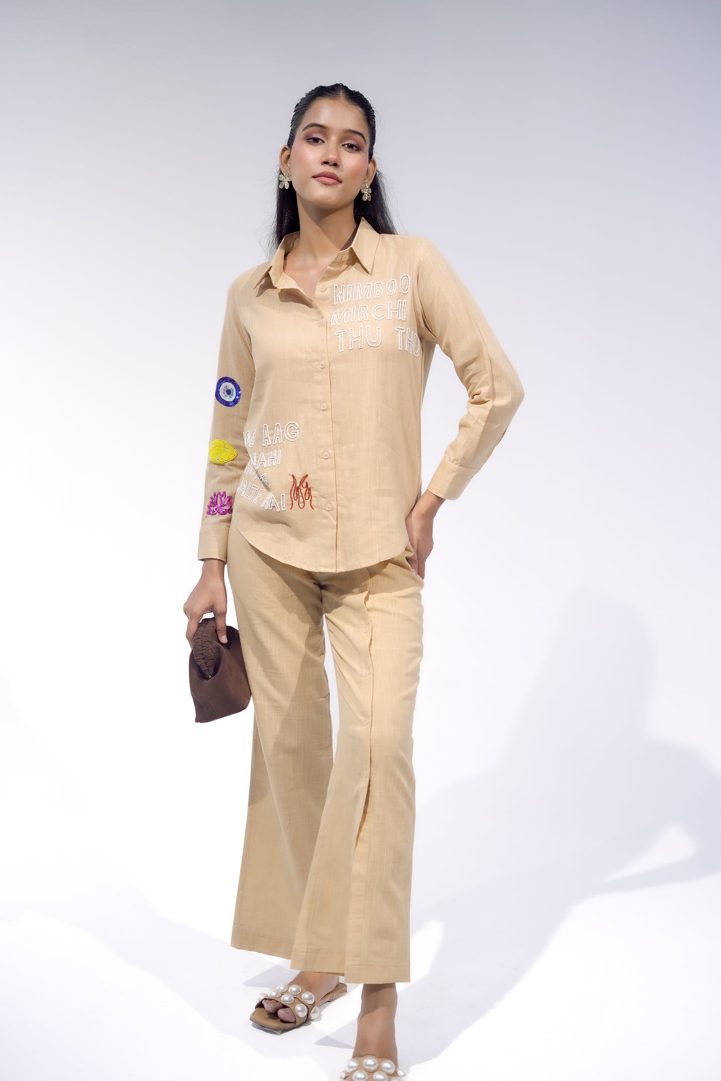 Beige Button up Pant