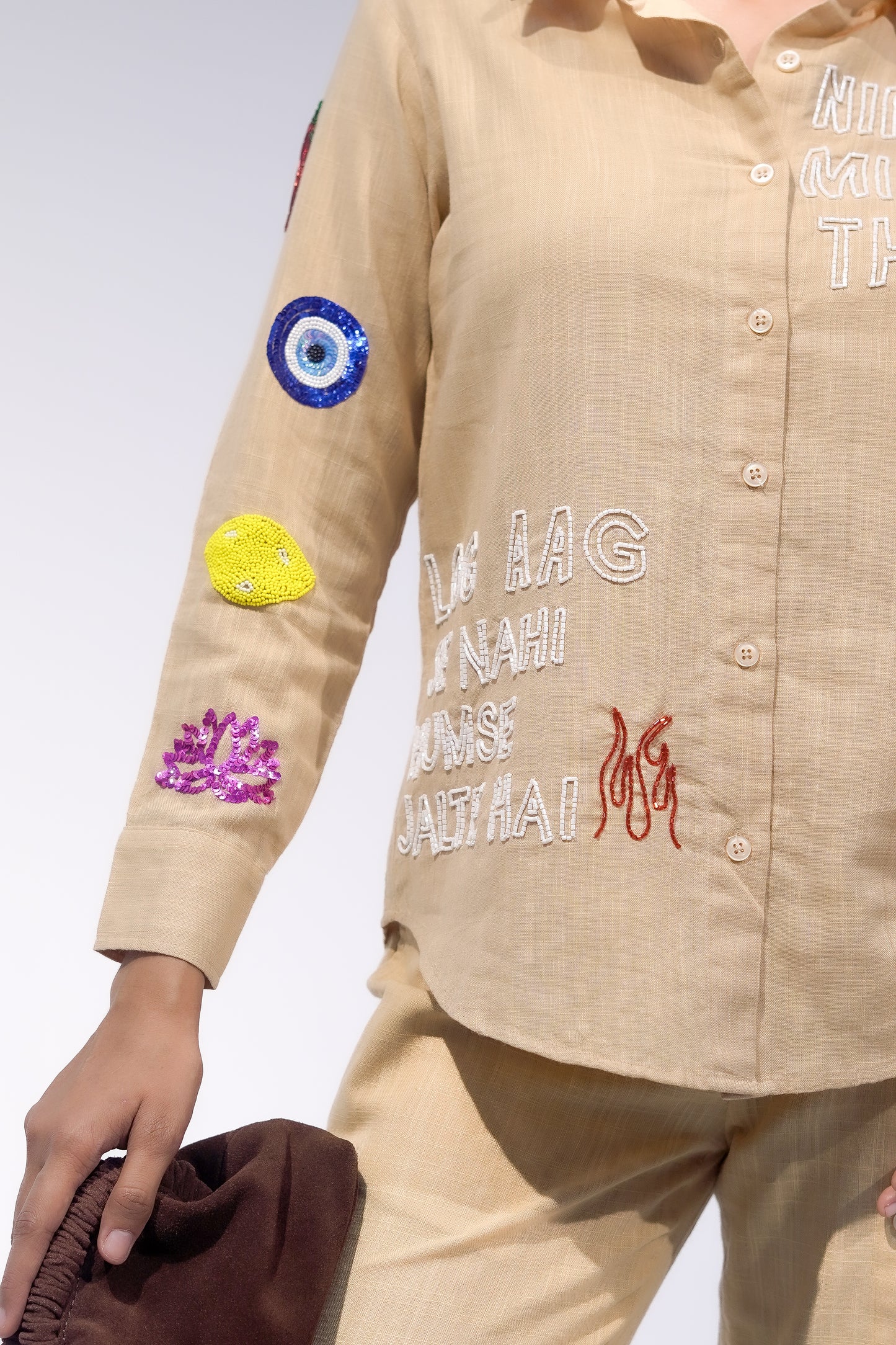 Buri Nazar Bye Bye Shirt in Beige
