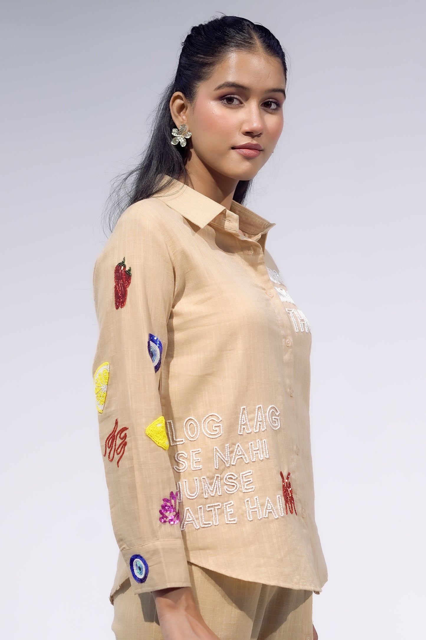 Buri Nazar Bye Bye Shirt in Beige